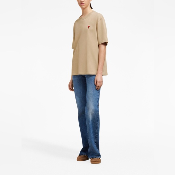 AMI Paris De Coeur Embroidered Unisex Cotton T-Shirt - Picture 3 of 8